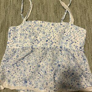 Altar'd State Blue Floral Babydoll Top M